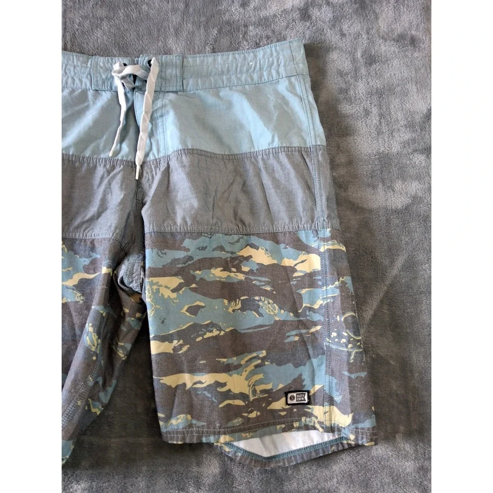 Salty Crew Mens Board Shorts Size 32 Tiger Camo Colorblock Blue Grey Swim Trunks
